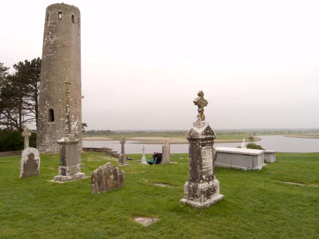 Round tower with the River Shannon beyond.