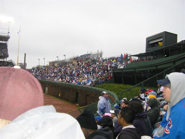 The rest of the stadium was empty, but the bleachers were full, even on a dreary day