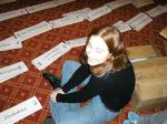 Bonnie happily sorting said placards