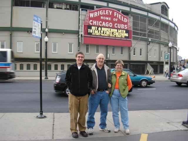 Dad, Mom, and I outside of Wrigley...ironically on the first day of the White Sox World Series.