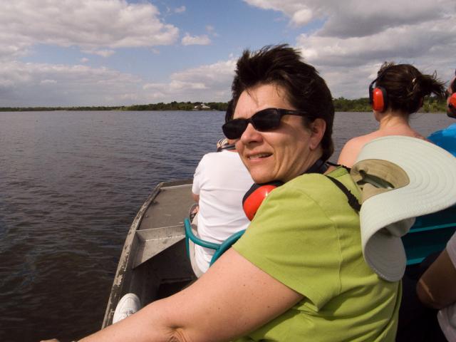 Anne on an airboat