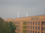 the twin masts of Ratner Athletic Center