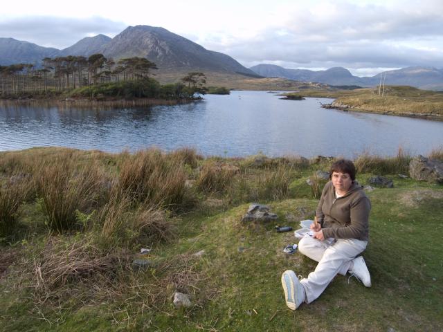 Anne geocaches at Loch Doire an Chlair.