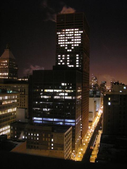 Daaaaaa Bears...the view from the Palmer House Penthouse on Super Bowl night