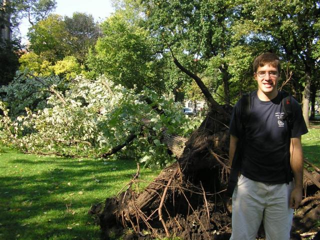 Me by one of the uprooted trees