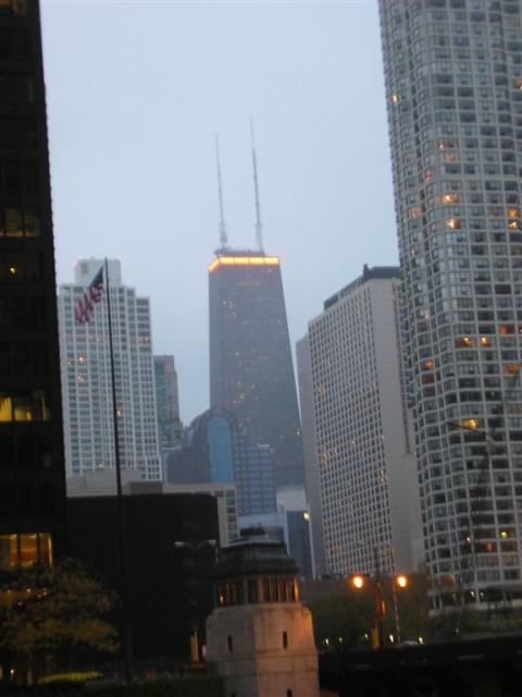 The Hancock all lit up for Halloween