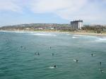 the coastline, with all the surfers