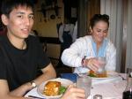 Christophe and Paulina look happy to have dinner in front of them