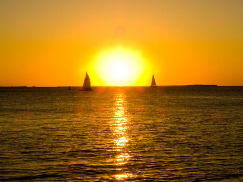 Sailboats at sunset