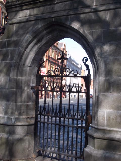 View through a gate at Christ Church Cathedral, Dublin.