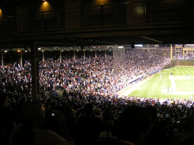 The crowd at Wrigley standing as the Cubs rally in the 8th.